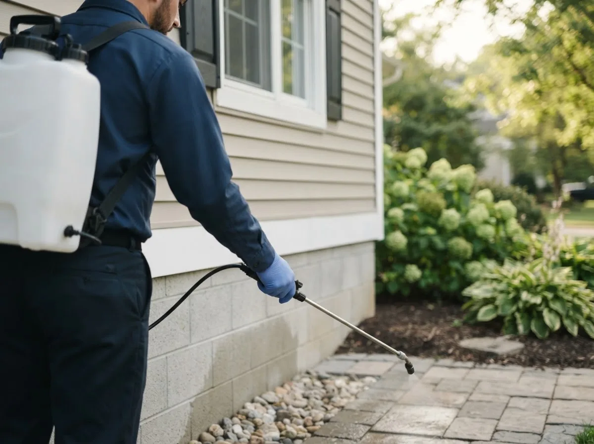 Pest control technician inspecting a home in Williamstown, VT